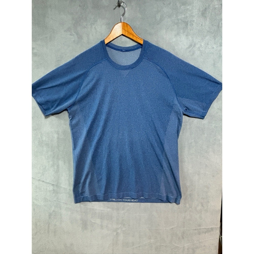 Lululemon Metal Vent Tech Short Sleeve Blue T-Shirt Stretch Your Head Sz Large